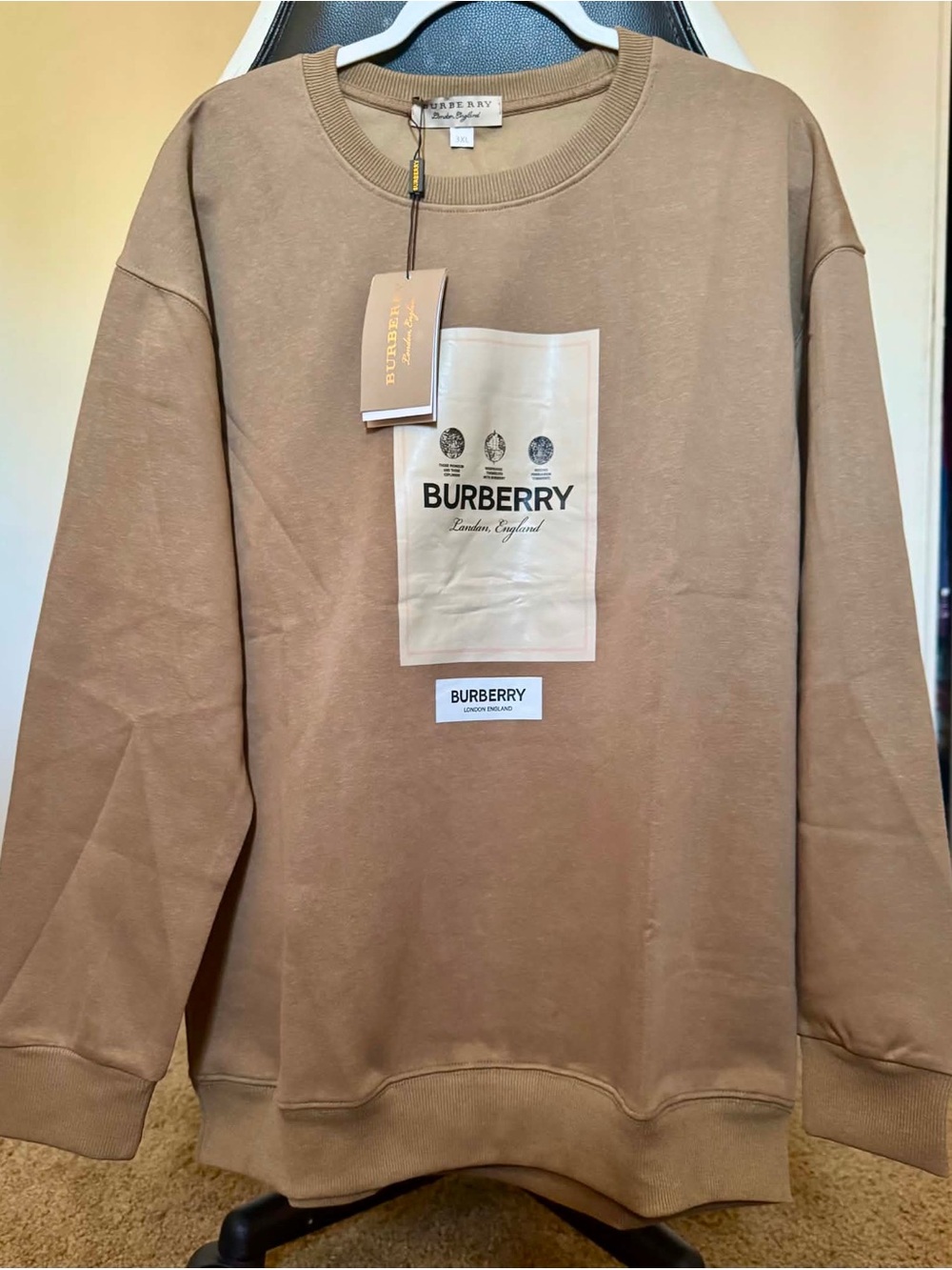 Burberry Crewneck Sweatshirt in Tan with Cream Logo Patch